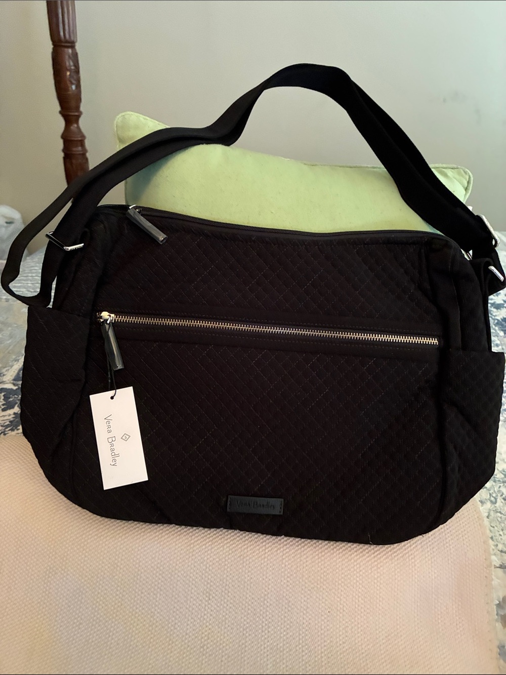 Vera Bradley Black Quilted Shoulder/hobo Bag with Front Zip Pocket NWT